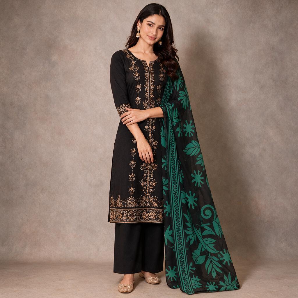 Black_And_Green_With_Geometric_Pattern_Dupatta_Set