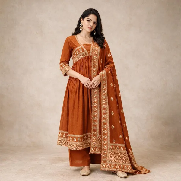 Orange_Embroidered_Anarkali_Dupatta_Set_For_Women