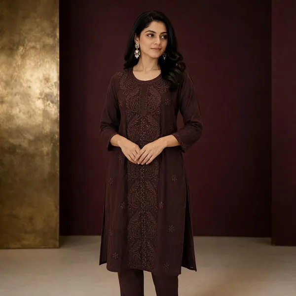 Brown_Embroidered_Straight_Kurta_For_Women