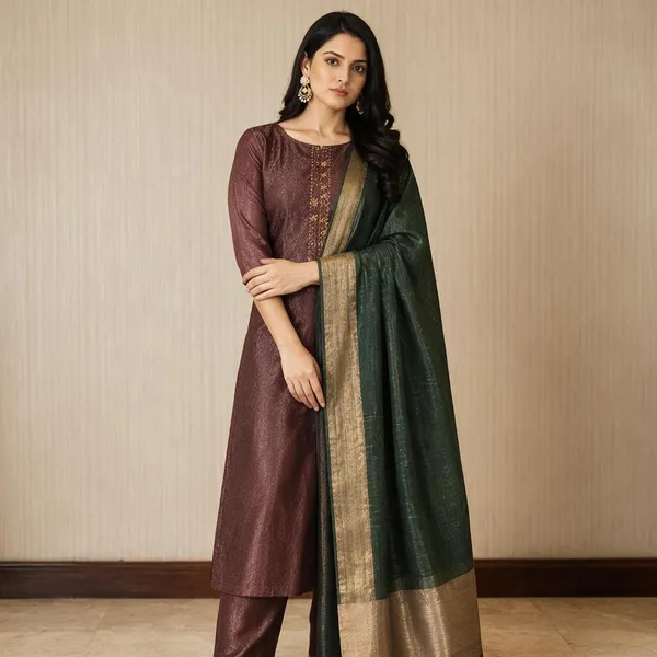 Copper_Dupatta_Set_With_Embroidery_Neck_Work