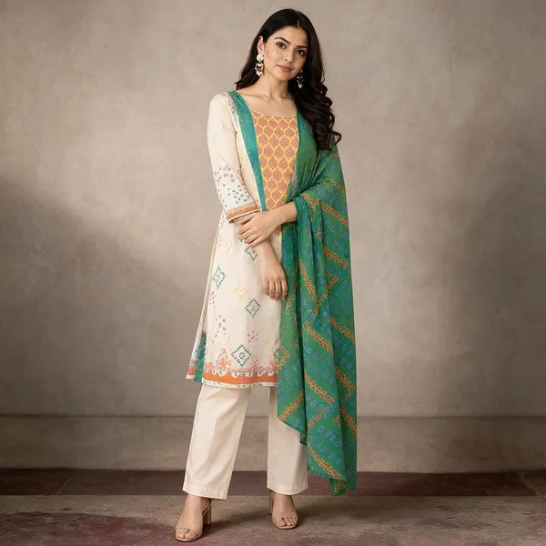 Off_White_In_Multicolor_Print_Dupatta_Set