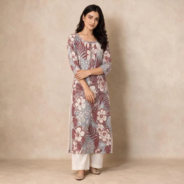 Beige_With_Floral_Print_With_Embrodiery_Work_Co-ord_Set
