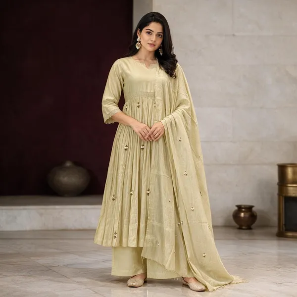 Cream_Anarkali_Suit_Set_With_Dupatta_For_Women