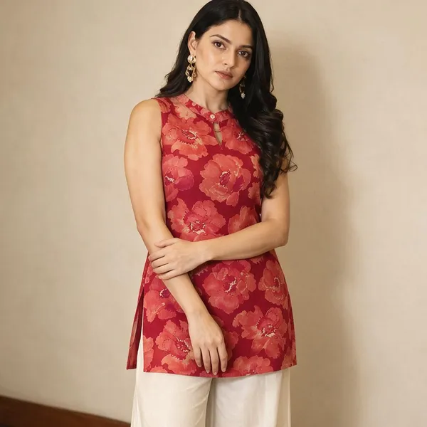 Pink_And_Orange_Sleeveless_Floral_Printed_Top