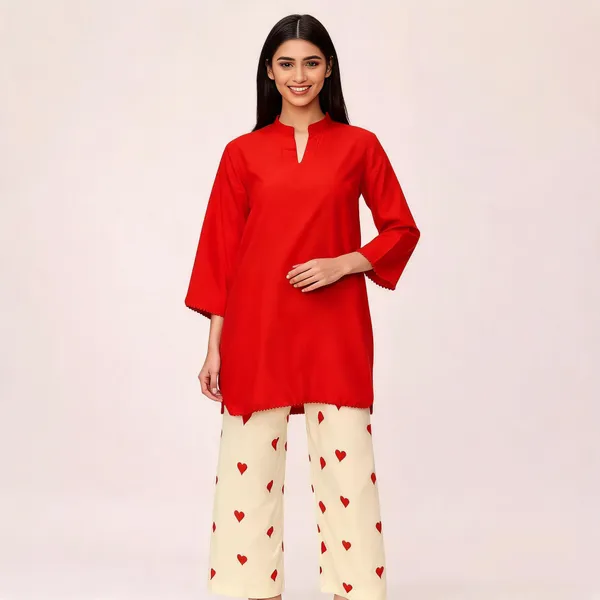 Cream_Red_Cotton_Straight_Kurta_Set_For_Women