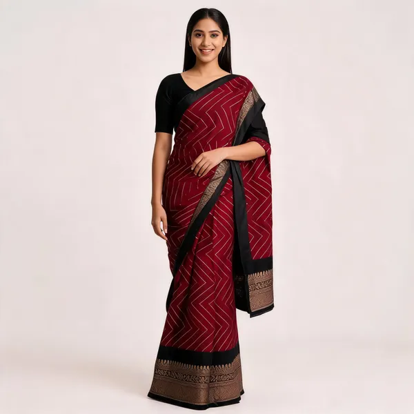 Maroon_Dola_Silk_Chevron_Print_Saree_For_Women