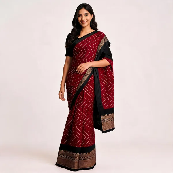 Maroon_Dola_Silk_Chevron_Print_Saree_For_Women