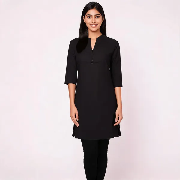 Black_Cotton_Straight_Solid_Kurta_For_Women
