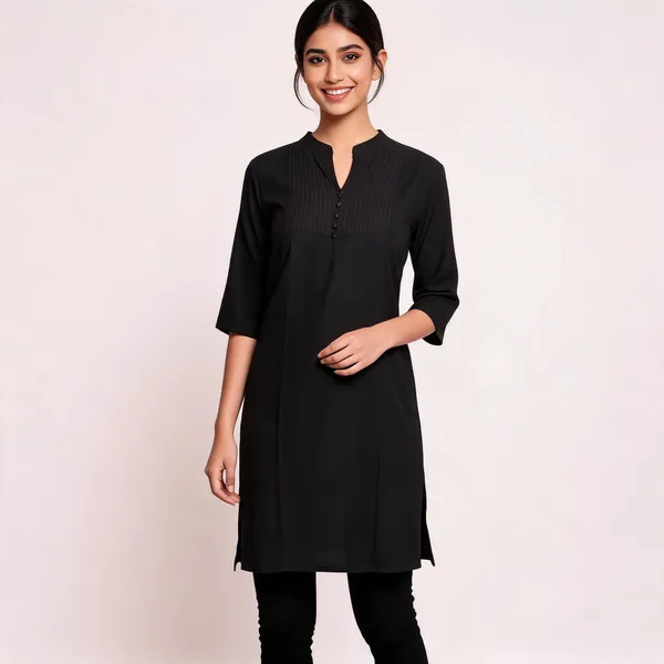 Black_Cotton_Straight_Solid_Kurta_For_Women