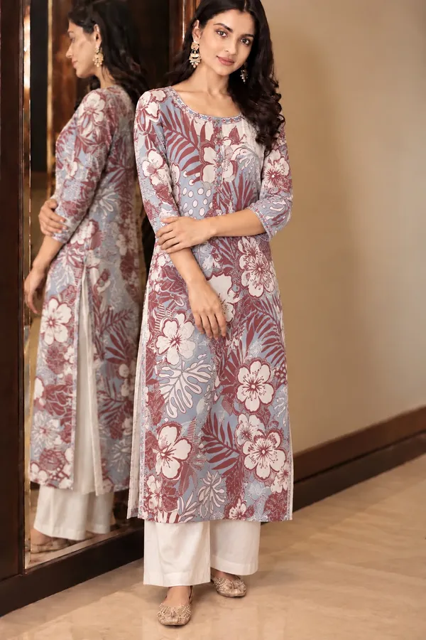 Beige_With_Floral_Print_With_Embrodiery_Work_Co-ord_Set