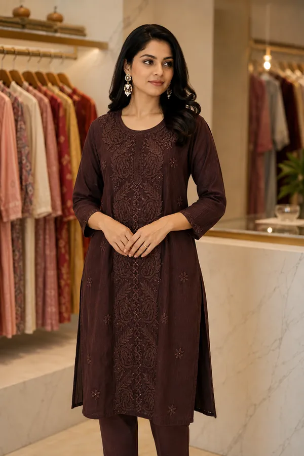 Brown_Embroidered__Straight_Kurta_For_Women