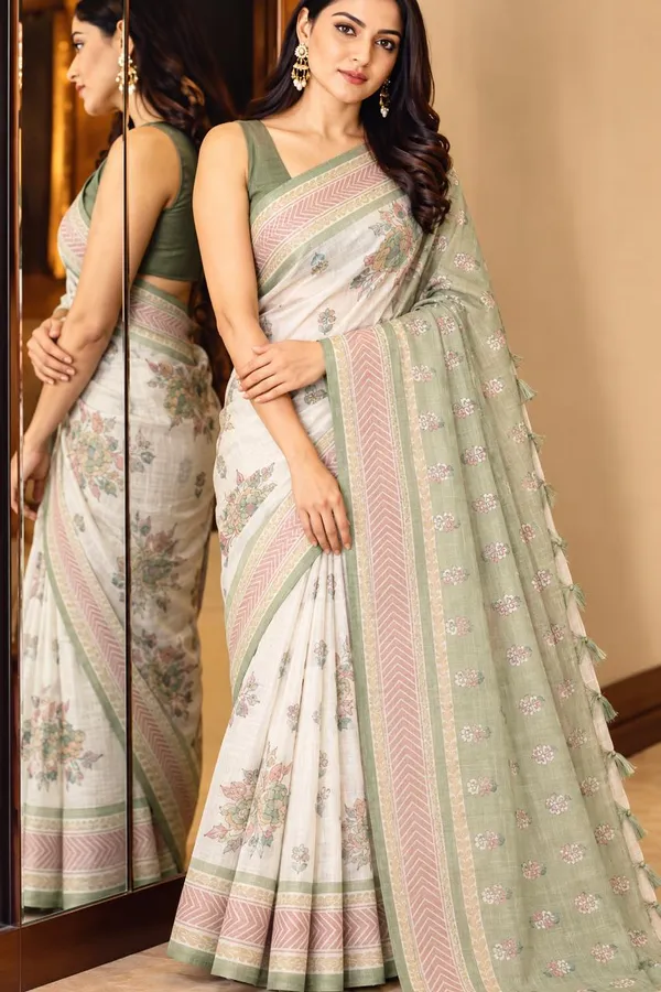 CREAM&GREEN_LINEN_SAREE_IN_DIGITAL_FLORAL_PRINTS