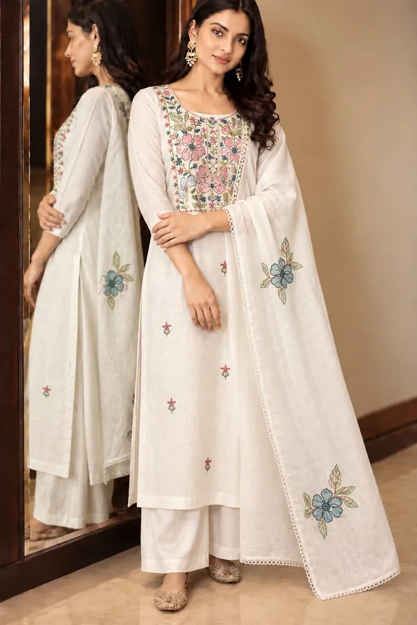 Cream_Dupatta_Set_With_Embroidery_Work_In_Floral
