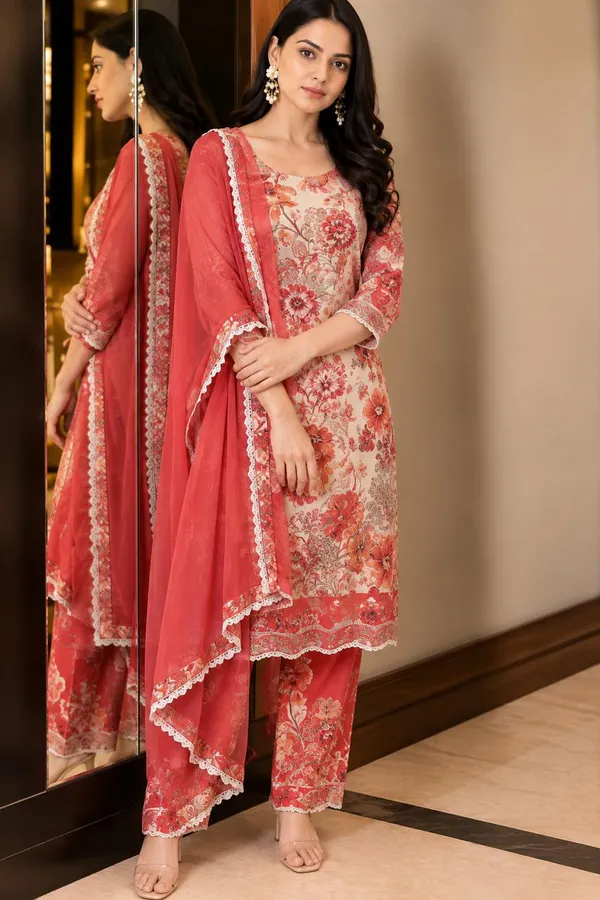 Dark_Peach_Dupatta_Set_With_Sequins_And_Floral_Print