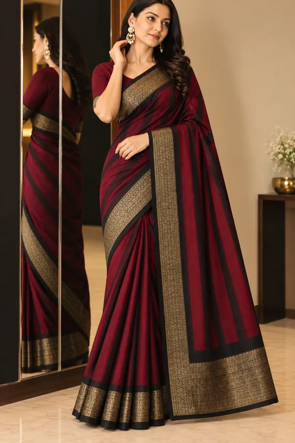 Red_Dola_Silk_Striped_Woven_Border_Saree_For_Women