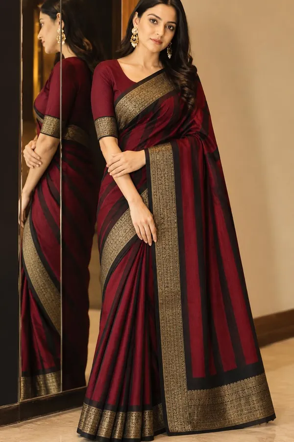 Red_Dola_Silk_Striped_Woven_Border_Saree_For_Women