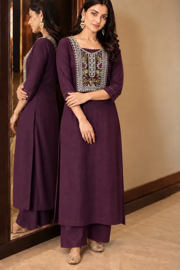 Grape_Color_Straight_Kurti_With_Embroidery_Work