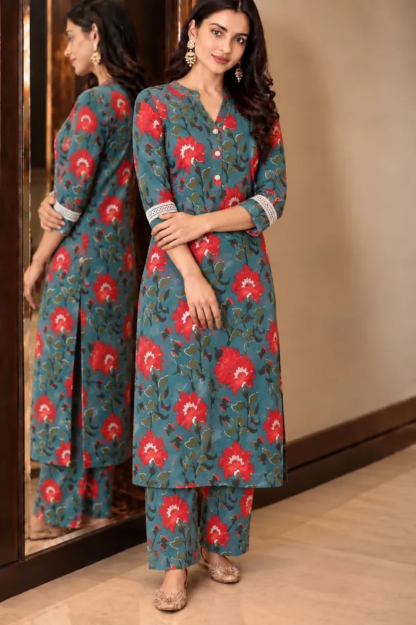 Green_With_Multicolor_Co-ord_Set_In_Floral_Print