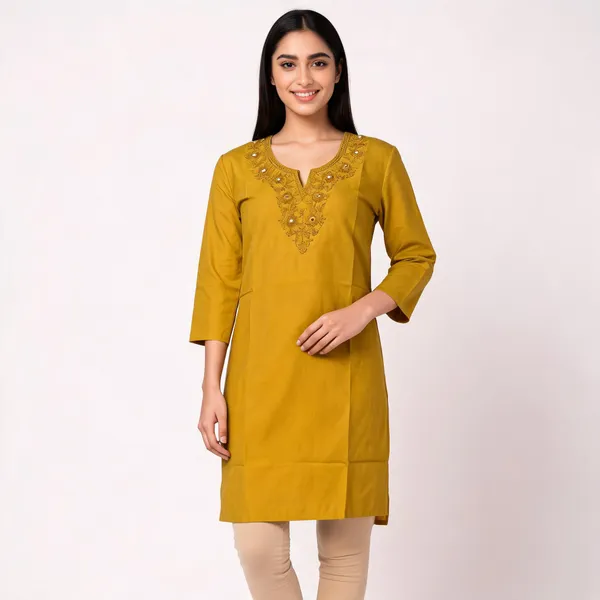 Mehendi_Green_Cotton_Straight_Embroidered_Kurta_For_Women