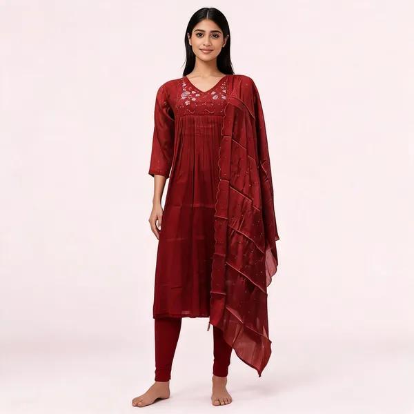Maroon_Malchanderi_Anarkali_Embroidered_Kurta_Set_For_Women
