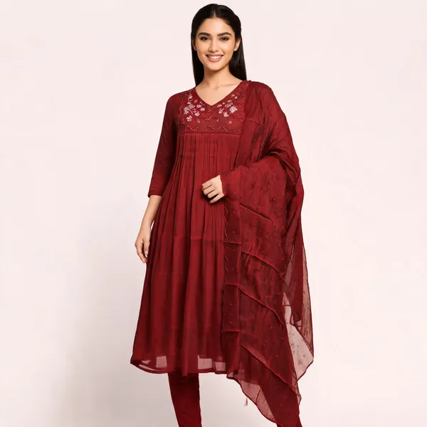 Maroon_Malchanderi_Anarkali_Embroidered_Kurta_Set_For_Women