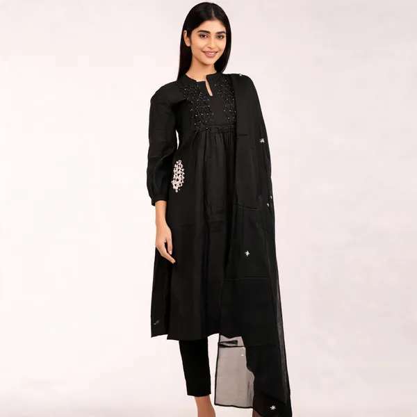 Black_Pure_Cotton_Anarkali_Embroidered_Kurta_Set_For_Women