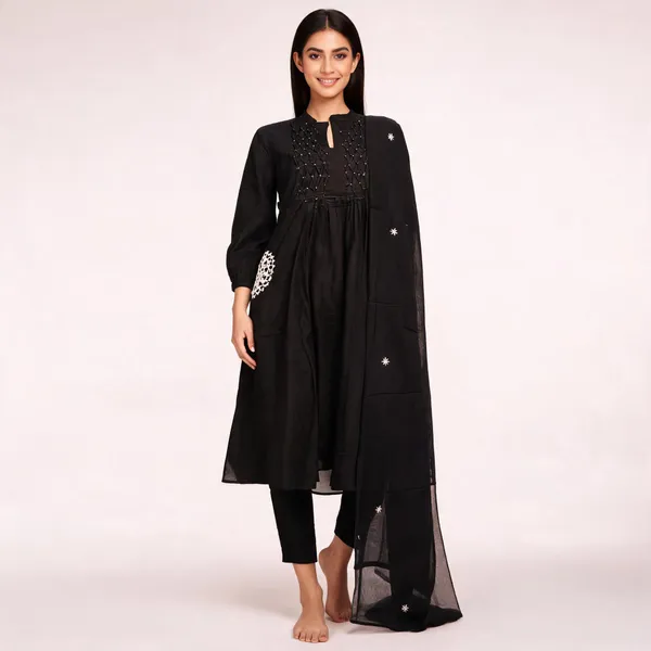 Black_Pure_Cotton_Anarkali_Embroidered_Kurta_Set_For_Women