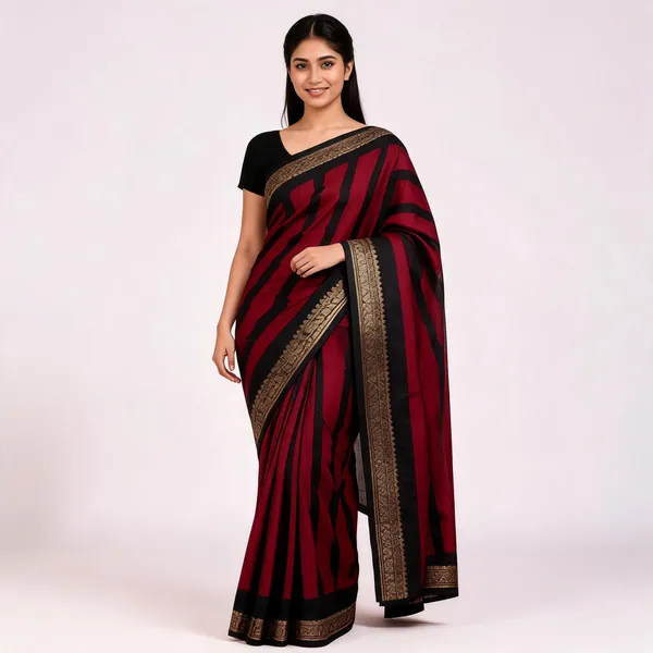 Red_Dola_Silk_Striped_Woven_Border_Saree_For_Women