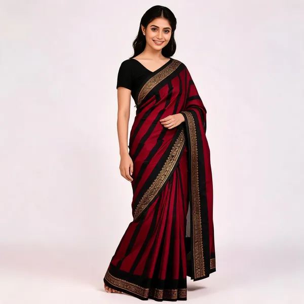 Red_Dola_Silk_Striped_Woven_Border_Saree_For_Women