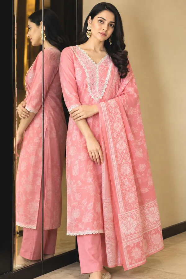 Pink_Dupatta_Set_With_Floral_And_Gemotric_Print