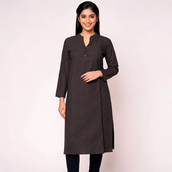 Black_Cotton_Straight_Mandarin_Collar_Kurta_For_Women