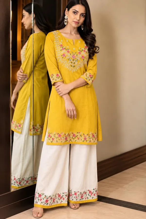 Yellow_Co-ord_Set_With_Floral_Embroidery_Work