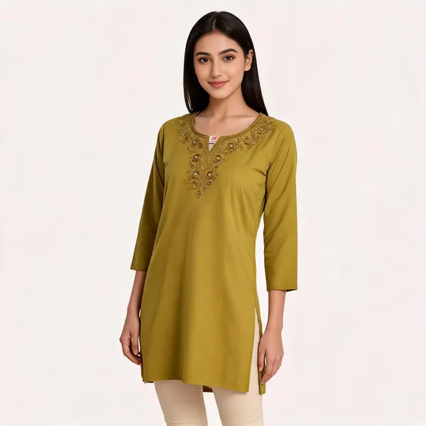 Mehendi_Green_Cotton_Straight_Embroidered_Kurta_For_Women