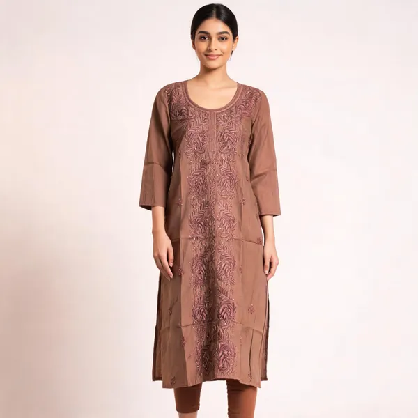 Coffee_Brown_Malchanderi_Straight_Embroidered_Kurta_For_Women