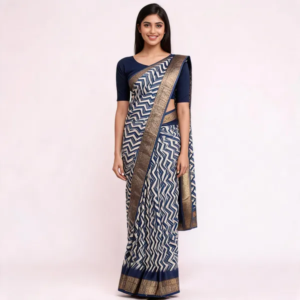 Navy_Dola_Silk_Chevron_Geometric_Print_Saree_For_Women
