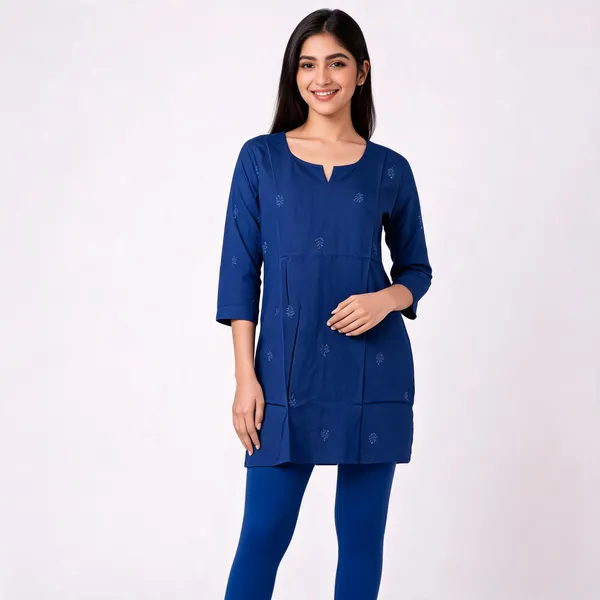 Blue_Cotton_Straight_Floral_Motif_Kurti_For_Women