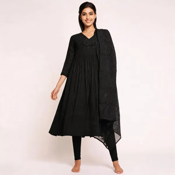 Black_Mal_Chanderi_Anarkali_Flared_Kurta_Set_For_Women