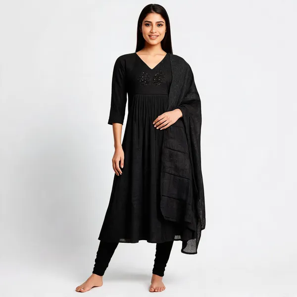 Black_Mal_Chanderi_Anarkali_Flared_Kurta_Set_For_Women