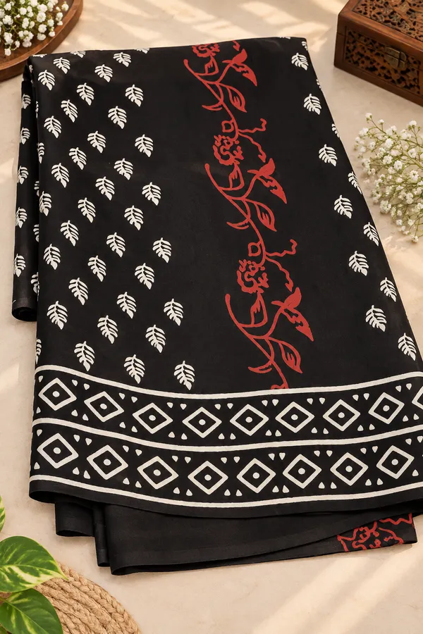 Black_Modal_Silk_Print_Floral_Vine_Print_Scarf_For_Women