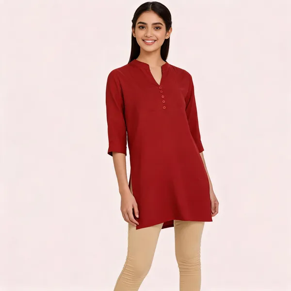 Maroon_Cotton_Straight_Solid_Kurta_For_Women