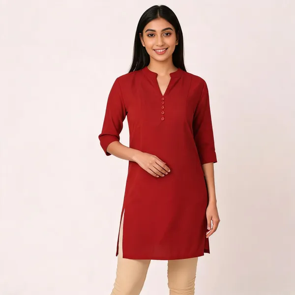 Maroon_Cotton_Straight_Solid_Kurta_For_Women