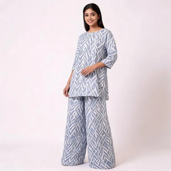 White_Rayon_Relaxed_Geometric_Print_Kurta_Set_For_Women
