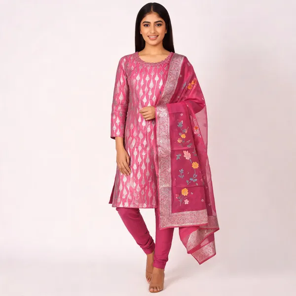 Pink_Banarasi_Silk_Zari_Border_Ethnic_Suit_Material_For_Women
