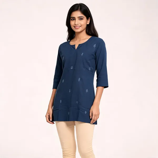Blue_Cotton_Straight_Embroidered_Kurta_For_Women