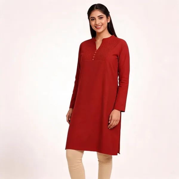 Maroon_Cotton_Straight_Solid_Kurta_For_Women