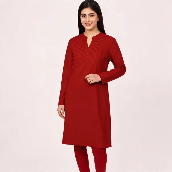 Maroon_Cotton_Straight_Solid_Kurta_For_Women
