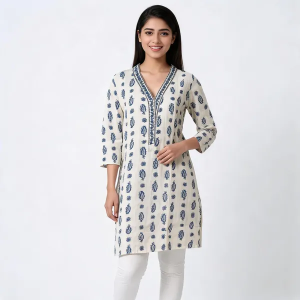 Cream_Blue_Cotton_Straight_Paisley_Print_Kurta_For_Women