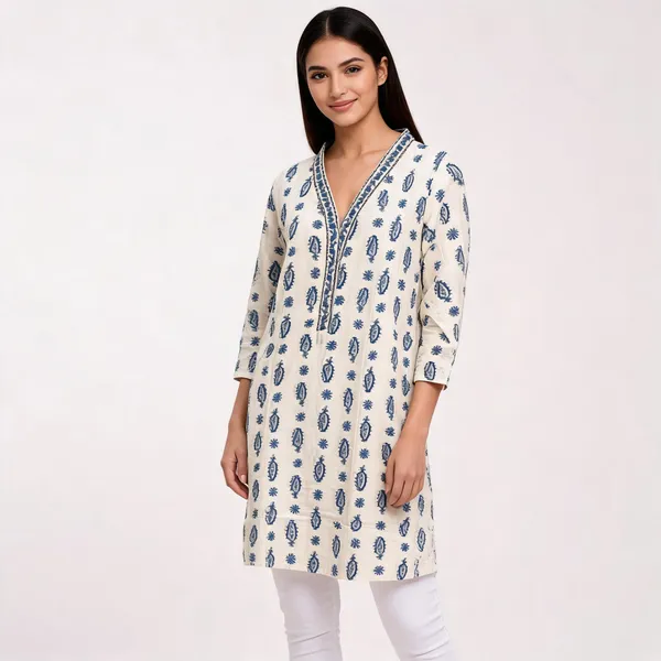 Cream_Blue_Cotton_Straight_Paisley_Print_Kurta_For_Women
