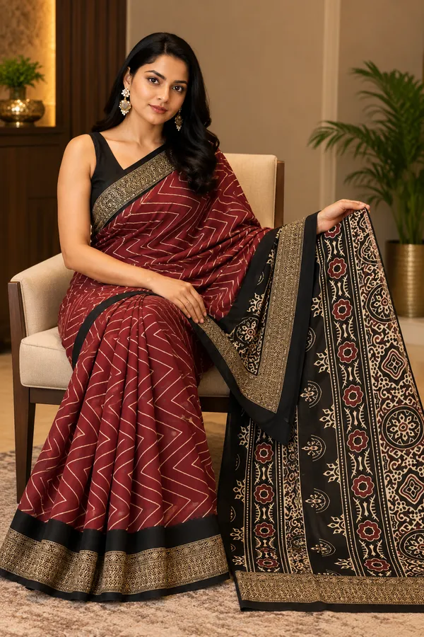 Maroon_Dola_Silk_Chevron_Print_Saree_For_Women