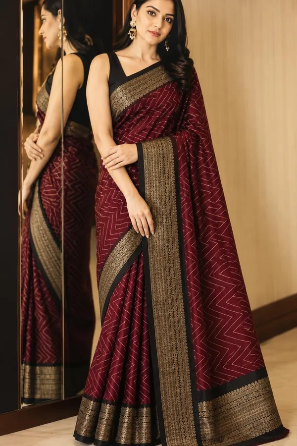 Maroon_Dola_Silk_Chevron_Print_Saree_For_Women